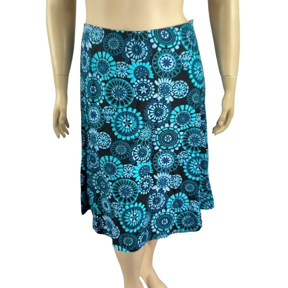 Croft & Barrow Blue Printed Midi Skirt Retro Medallion Print Size 12
